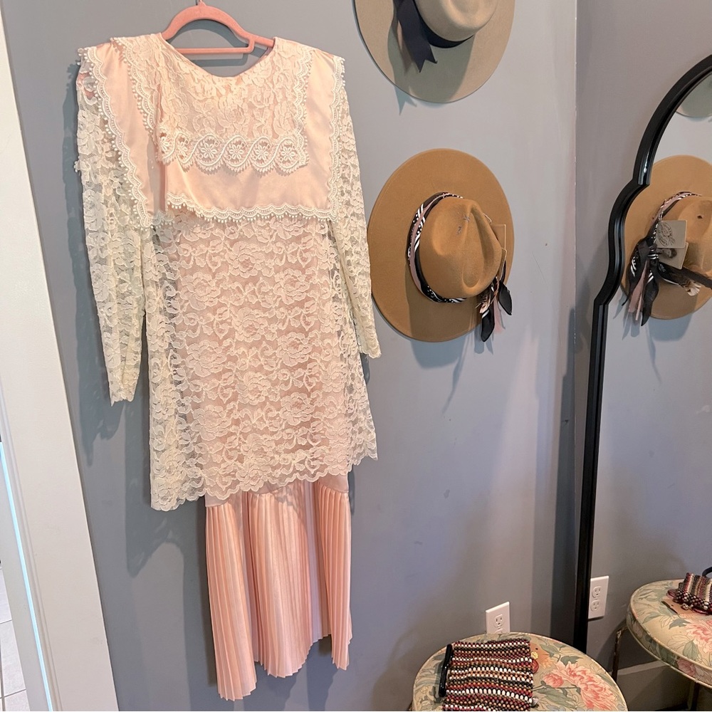 Vintage Jessica McClintock sheath dress with lace overlay